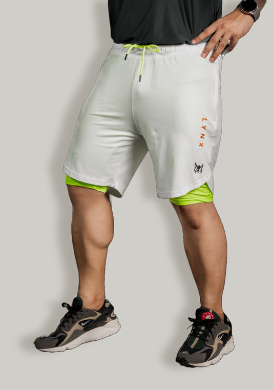 Momentum Pro Shorts-White and Neon Green