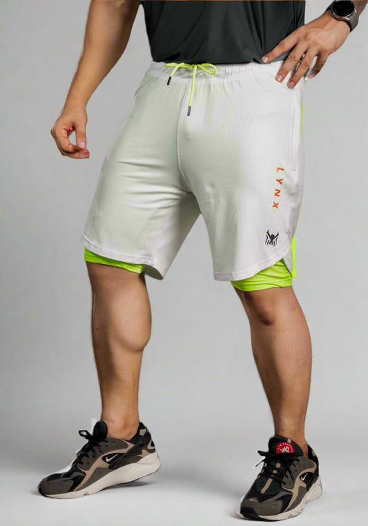 Momentum Pro Shorts-White and Neon Green